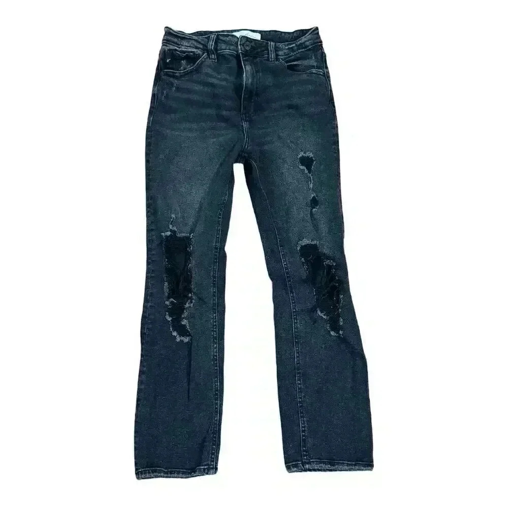 KanCan‎ Women's High Rise Distressed Black Straight Leg Jeans Size 11
